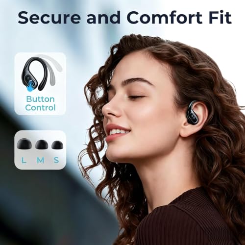 occiam Active Noise Cancelling Earbuds Wireless Bluetooth Headphones Ear Buds 90Hrs Playback Stereo Bass Earphones with Mic Over-Ear Hooks IPX7 Waterproof Headset for Work Sports (Glossy Black) | Ear Buds 90Hrs Playback Stereo Bass Earphones with Mic Over