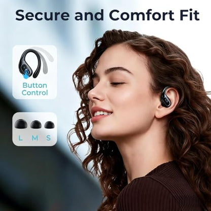 occiam Active Noise Cancelling Earbuds Wireless Bluetooth Headphones Ear Buds 90Hrs Playback Stereo Bass Earphones with Mic Over-Ear Hooks IPX7 Waterproof Headset for Work Sports (Glossy Black) | Ear Buds 90Hrs Playback Stereo Bass Earphones with Mic Over