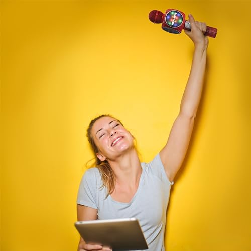 Mockins Red Bling Karaoke Microphone for Kids - Wireless Microphone Karaoke w/Speaker, Voice Changer & Colorful LED Lights, Portable Kids Micro Phone - color: Red Bling
