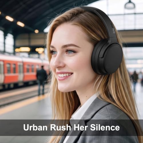 Srhythm NiceComfort 35(2nd Gen)Noise Cancelling Headphones 4-Speakers 40kHz | HD Sound,140 Hours' Ultra-long Playtime for Travel,Bluetooth 6.0,5 Microphones ENC,Transparency,Spatial Audio,Low Latency - color: Matte Black