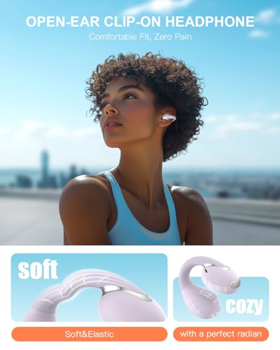 Jzones Open Ear Clip Wireless Earbuds Bluetooth 5.4, Lightweight Comfort Sports Bone Conduction Headphones Built-in Mic for Clear Audio, Stable Fit Earphones 24H Play-Purple - color: Purple
