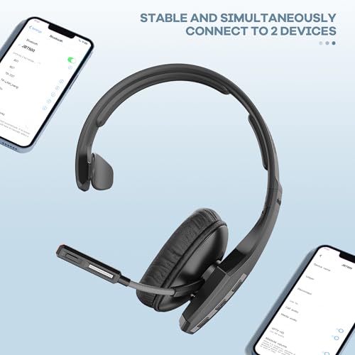 Conambo JBT600 Trucker Bluetooth Headset with Tri-Mic Noise Cancelling, CVC 8.0, Mute Button & 60Hrs Battery Life – Wireless Headset for Truck Drivers, Cell Phones & Office Use