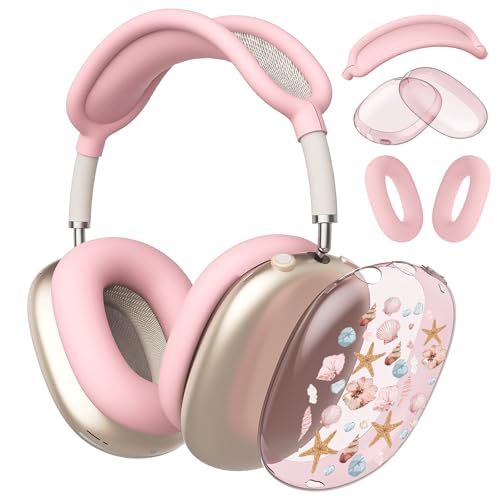 Cute Pink Starfish Clear Case for Airpods Max Headphones Kawaii Sea Print Soft TPU Ear Cups Cover Anti-Scratch Silicone Ear Pad Protective Case Girls Headband Cover for Apple Airpods Max - color: Starfish shell 08