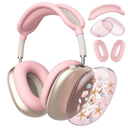 Cute Pink Starfish Clear Case for Airpods Max Headphones Kawaii Sea Print Soft TPU Ear Cups Cover Anti-Scratch Silicone Ear Pad Protective Case Girls Headband Cover for Apple Airpods Max - color: Starfish shell 08