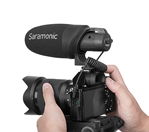 Saramonic CamMic+ | AA-Powered Shotgun Mic for DSLR, Mirrorless, Video Cams, Smartphones & Tablets | Shockmount, TRS Cable, The output cable of the, Video Cams, Windscreen for Protection from Weather and Dust, Mirrorless