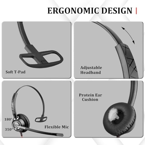 Callez USB Headset with ENC 2 Noise Cancelling Mics for PC Laptop Office | Wired Computer Headphones with Microphone, Mono Office Headset for Teams Zoom Skype Home Work Call Center, Teams Call Control