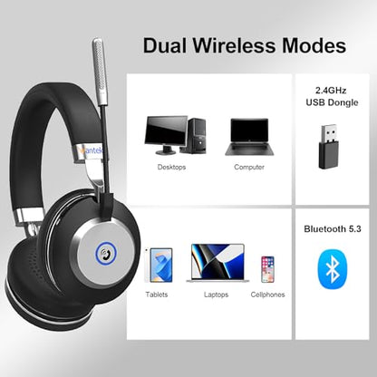 Wantek Wireless Headset with Microphone for Work,Bluetooth Headphones with Noise Cancelling Microphone,USB Dongle&Mic Mute for Home,Office,Call Center,Computer,PC,Laptop - color: Ultra Black