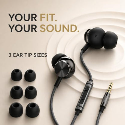 Betron BS10 Earphones Wired Earbud Headphones with Microphone, Black | with Volume Control, In-Ear, Plug in, 12mm Drivers, Deep Bass, Noise Isolating, Ergonomic Design, 3.5mm