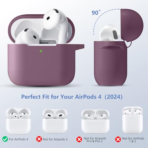 for Airpods 4th Generation Case Cover(2024),Soft Silicone Full Protective Case for AirPods 4 Case with Keychain & Cleaner Kit,Compatible with Apple Airpods 4 for Women,Men（Smokepurple） - color: Smokepurple