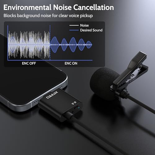 Noise-Cancelling USB C Lavalier Microphone, Type C Noise Cancellation ENC Mini Clip-On Lapel MIC Compatible with iPhone 17/16/15 Pro, iPad Pro 13/12.9/11, Galaxy, Pixel, Laptop, Phone, 5FT