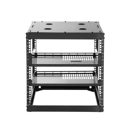 VEVOR 10U Server Rack, Open Frame Network Rack,4-Post Floor Standing or Wall Mounted, Includes 2PCS Vented 1U Rack Shelves & Mounting Hardware, Computer Wall Rack for 19" IT/AV Equipment - size: 10U Server Rack