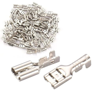 BAOMAIN 100pcs 4.8mm 0.187" Female Spade Connector Non-Insulated Terminals | Tinned Copper 0.187" Non-Insulated Female Connectors for 18-16 AWG Wire,Ideal for Automotive & DIY Projects