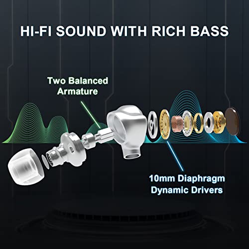 BASN Metalen 4 Drivers in-Ear Monitor Headphones, Wired Earbuds,Gloss Black | 2BA+2DD Musicians Noise Isolating IEMs with Deep Bass, Two Detachable MMCX Cables with Case for Singers,Drummers,Bassists - color: Gloss Black