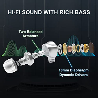 BASN Metalen 4 Drivers in-Ear Monitor Headphones, Wired Earbuds, Sapphire | 2BA+2DD Musicians Noise Isolating IEMs with Deep Bass, Two Detachable MMCX Cables with Case for Singers,Drummers,Bassists - color: Sapphire