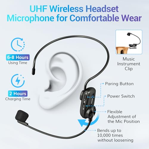 TONOR 6000mAh Rechargeable Voice Amplifier 50W, Bluetooth Personal PA System with Wireless Headset Mic & Waistband, Portable Megaphone Speaker 25 m/82ft for Classroom, Teaching, Tour Guide K13