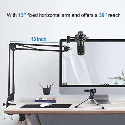 Professional Condenser Microphone Bundle Kit, Mic with Adjustable Scissor Arm Stand Shock Mount