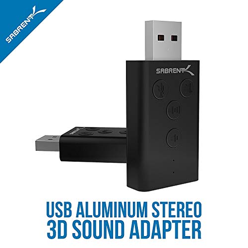 SABRENT Aluminum USB External 3D Stereo Sound Adapter for Windows and Mac. Plug and Play No Drivers Needed. [Black] (AU-DDAB) - color: Black