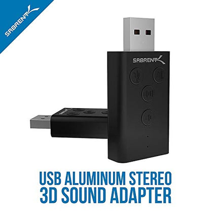SABRENT Aluminum USB External 3D Stereo Sound Adapter for Windows and Mac. Plug and Play No Drivers Needed. [Black] (AU-DDAB) - color: Black