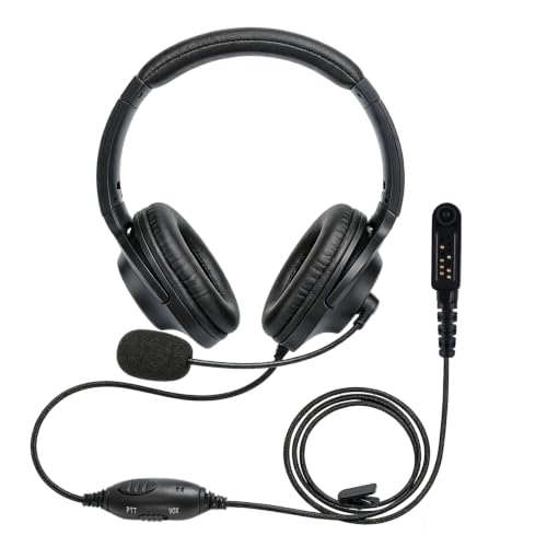 Binaural Over The Ear Head Headset VOX Ptt Radio Earpiece Boom Mic Microphone Headphone Compatible with HYT Hytera HP602 HP682 PD602 PD602i PD662 PD662i PD682i Walkie Talkies(Wired,Black)