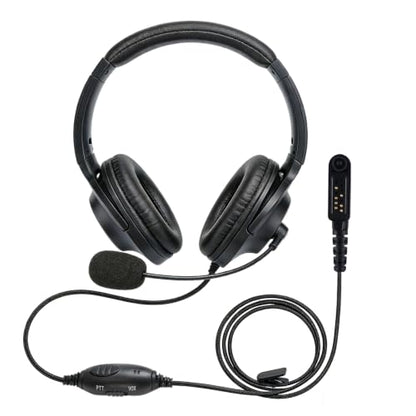 Binaural Over The Ear Head Headset VOX Ptt Radio Earpiece Boom Mic Microphone Headphone Compatible with HYT Hytera HP602 HP682 PD602 PD602i PD662 PD662i PD682i Walkie Talkies(Wired,Black)