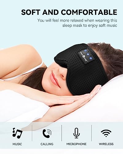 MUSICOZY Sleep Headphones Bluetooth 5.4 Sleep Mask with HD Sound | Breathable Flat Design with Cooling Lining, Washable Headband, 14 Hours Playtime for Travel Meditation Relaxation Gifts - color: Light Black