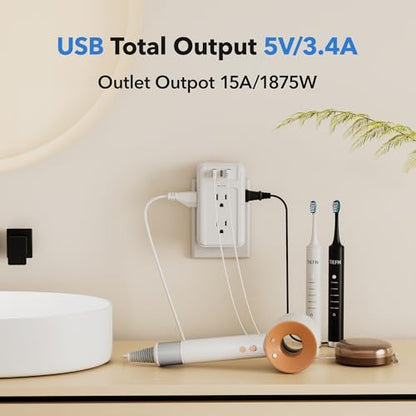 BN-LINK Multi Plug Outlet, 6 Wall Outlet Extender with 3 USB Charging Ports (1 USB C) Total 3.4A, 3-Sided Outlets Splitter Multiple Outlet Wall Plug for Home Office Dorm Room - size: 6 Outlets (3 Side) (USB)