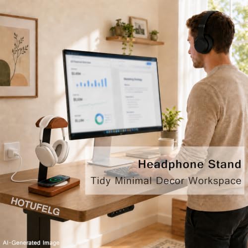 Wooden Headphone Stand with Wireless Charger Pad Nice Gift of Friends-White | Wide Curved Rest Compatible with Beats,Bose,Sony Accessories, Bedside Table, Gaming Setup, Office Organizer for Walnut Desk - color: White