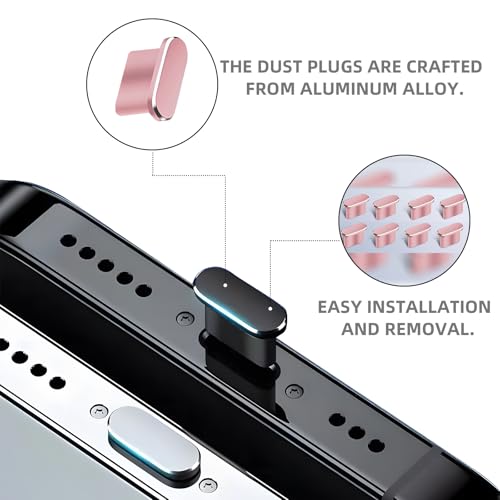 아이폰용 먼지 플러그 8개, VEINARDYL USB C 충전 포트 프로텍터 캡, 클리닝 브러시 10개, 헤드폰 잭 더스트 플러그 충전기 커버, 아이폰 15/16 플러스 프로 맥스 아이패드 10세대/에어-핑크와 호환 - color: 핑크