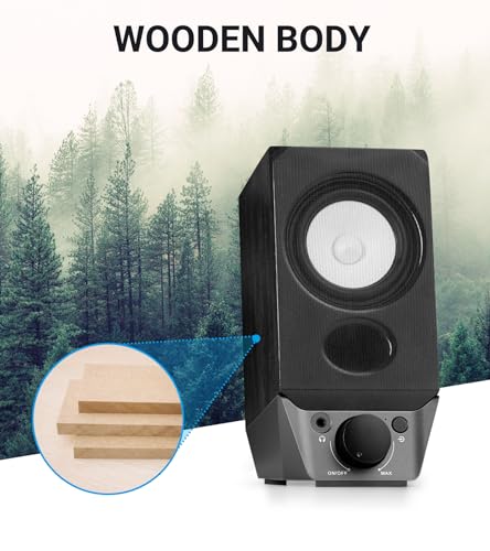 Edifier R19BT PC Speaker System with Wooden Cabinet, 3.5mm Input, Black | Bluetooth 5.3, Full Stereo Sound, Strong Bass, Volume Control, USB-A Sound Card for Computer/TV/Smartphone/Tablet