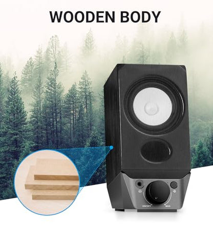Edifier R19BT PC Speaker System with Wooden Cabinet, 3.5mm Input, Black | Bluetooth 5.3, Full Stereo Sound, Strong Bass, Volume Control, USB-A Sound Card for Computer/TV/Smartphone/Tablet