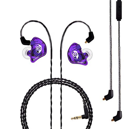 BASN Bsinger Pro in Ear Monitor, Dual Drivers MMCX IEM Earphones (Purple) | HiFi Wired IEM Earbud,Portable Case,Ergonomic Fit Headphone,Two 4.9ft Detachable Cables,for Beginner Musician,Singer,Drummer - color: Purple