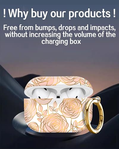 Cute Hard Case Compatible with AirPods Pro 2nd/1st Generation, Protective Cover with Golden Keychain, Fits 2023/2022/2019 Models, for Women, Girls, and Men(Gold Flower - color: Gold Flower