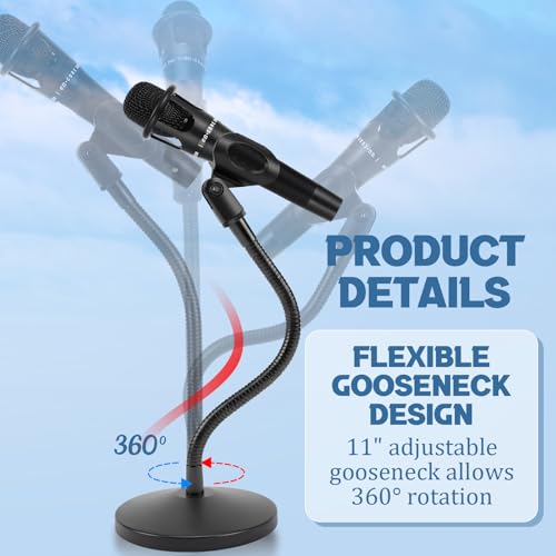 DoubleFill 2 Pcs 13.8" Desktop Microphone Stand Adjustable Heavy Duty Flexible Gooseneck Mic Stand Metal Round Base Tabletop Mic Holder for Podium Podcast Lecture Streaming Recording Gaming Studio