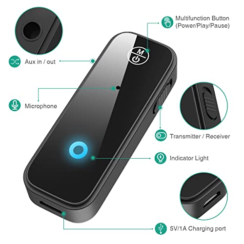 ORIA Aux Bluetooth Adapter for Car, 2 in 1 Bluetooth Transmitter Receiver, Wireless Audio Receiver with 3.5mm Aux Port for Cars, Speakers, Stereo Systems and Headphones