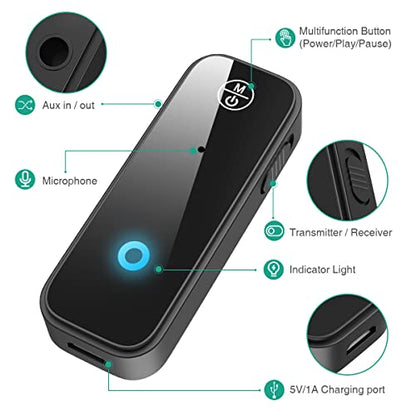 ORIA Aux Bluetooth Adapter for Car, 2 in 1 Bluetooth Transmitter Receiver, Wireless Audio Receiver with 3.5mm Aux Port for Cars, Speakers, Stereo Systems and Headphones