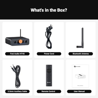 Fosi Audio HT4S Bluetooth Amplifier for Outdoor Speakers, 4 Channel Power Amp for Home Theater, Outdoor Gathering, 4.1/5.0 Ch Stereo Home Audio Receiver, Supports AUX/Optical Input with Remote Control
