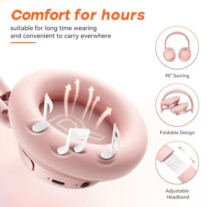 BERIBES Hybrid Active Noise Cancelling Headphones Wireless Over Ear 70Hours | Foldable Bluetooth 6.0,Transparent Modes,3.5MM Cable,Lightweight Built-in Mic,HiFi Stereo Deep Bass,Soft-Earpad,Fast Charging - color: Rose gold-1