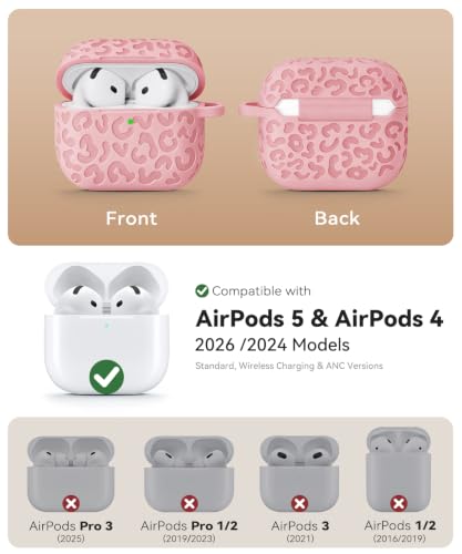 Leopard Carving for AirPods 5/4 Case (2026/2024)(Pink) - color: Pink