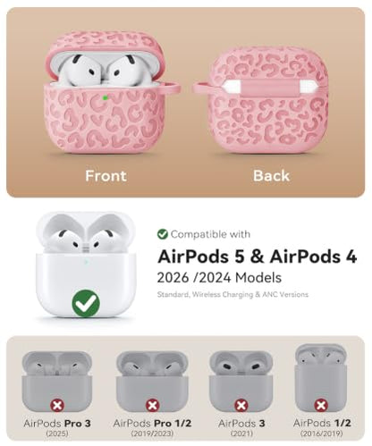 Leopard Carving for AirPods 5/4 Case (2026/2024)(Pink) - color: Pink
