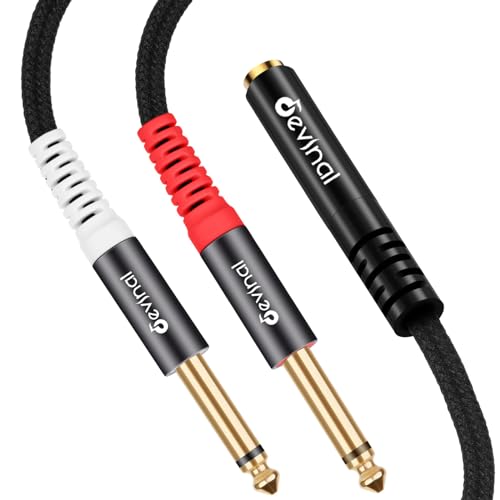 1/8 inch to 1/4 inch Stereo Cable, 3.5mm TRS Female to Dual 6.35mm 1/4 TS Mono Y Splitter Audio Cord Adapter, 1FT (2 Pack) - color: Black 3.5mm TRS Female to Dual 1/4" TS 1 Foot (2 Pack)