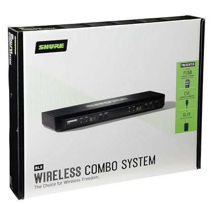 Shure BLX1288/CVL Dual-Channel Wireless Audio System, H9 Band (512–542 MHz) – BLX88 Receiver, PG58 Handheld Mic & CVL Lavalier Bodypack – Up to 14 Hr Battery, 300 ft Range - style: H9 Band (512-542 MHz)