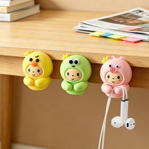 6pcs Cute Cartoon Cable Clips Adorable Chicken Pig Frog Cable Organizer Phone Charger Wire Nightstand Desk Cable Management Cute Animal Wire Clips for Headphones Chargers USB Cables