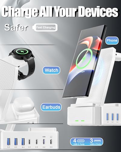 300W Wireless Charger for Samsung,Zutspzss 10 in 1 Wireless Charging Station, 65W USB C Fast Charging Stand for Samsung S25 Ultra/S24/S23/S22/Z Fold,Galaxy Watch Ultra7/6/5,Galaxy Buds,White - color: white