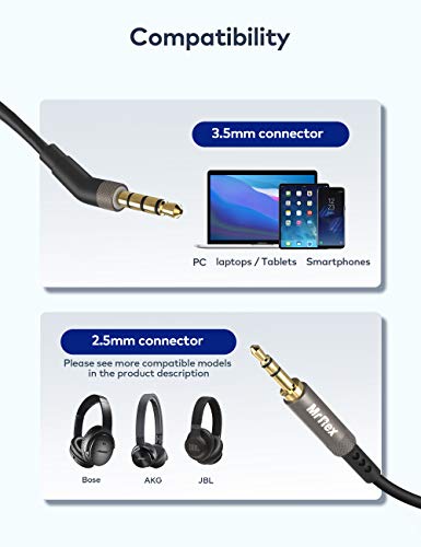 Mr Rex 3.5mm to 2.5mm Aux Cable Cord [2-Pack, 5ft+6.5ft], Replacement Audio Cable Cord Wire Compatible for Bose 700 QuietComfort QC45 QC35II QC35 QC25 Noise Cancelling Headphone, JBL E45BT Earphone. - size: 2-Pack, 5FT+6.5FT
