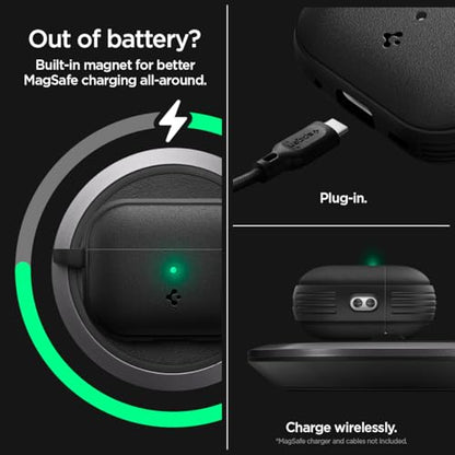 Caseology by Spigen Vault Designed for AirPods Pro 2 Case (2022/2023) | Non-Slip Grip Texture, Drop Protection Cover with Carabiner, Wireless Charging Compatible - Matte Black
