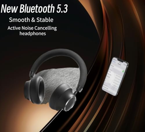 Active Noise Cancelling Headphones, Bluetooth 5.3 Over Ear Wireless Headphones with 40mm HiFi Drivers, CVC8.0 Mic, 50H Playtime, Protein Leather Comfort Earpads for Travel, Office (Black 2) - color: BLACK 2