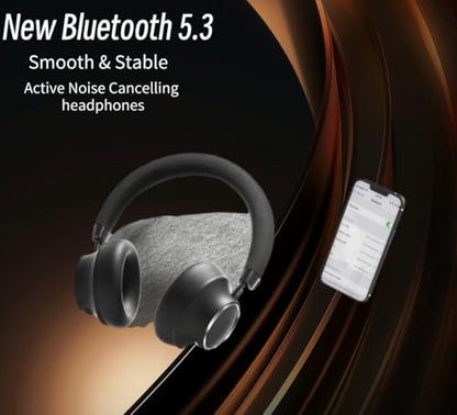 Active Noise Cancelling Headphones, Bluetooth 5.3 Over Ear Wireless Headphones with 40mm HiFi Drivers, CVC8.0 Mic, 50H Playtime, Protein Leather Comfort Earpads for Travel, Office (Black 2) - color: BLACK 2