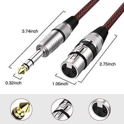 XLR Female to 1/4 Inch Cable 10ft 2Pack, Nylon Braided Microphone Cable 6.35mm TRS to XLR Female Balanced Cable Compatible with Shotgun Microphone, Recording Studios and More - size: 10Feet-2Pack
