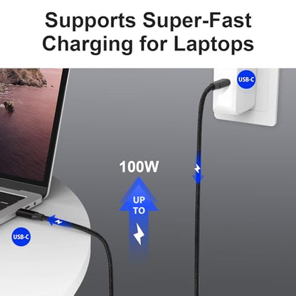 USB C to USB C Cable, 3.2 USB-C Cable 10ft, 100W, 4K UHD, 20Gbps | 100W PD Fast Charging Cable , 4K UHD, 20 Gbps Data Transfer, Nylon Braided Cable for MacBook Pro, for iPad, Black - size: 10ft