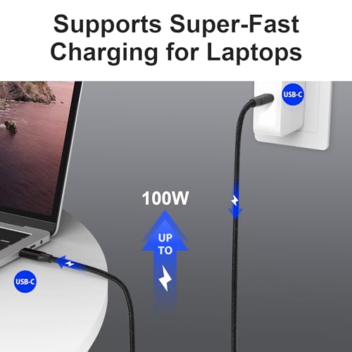 USB C to USB C Cable, 3.2 USB-C Cable 5ft, 100W, 4K UHD, 20Gbps | 100W PD Fast Charging Cable , 4K UHD, 20 Gbps Data Transfer, Nylon Braided Cable for MacBook Pro, for iPad, Black - size: 5ft